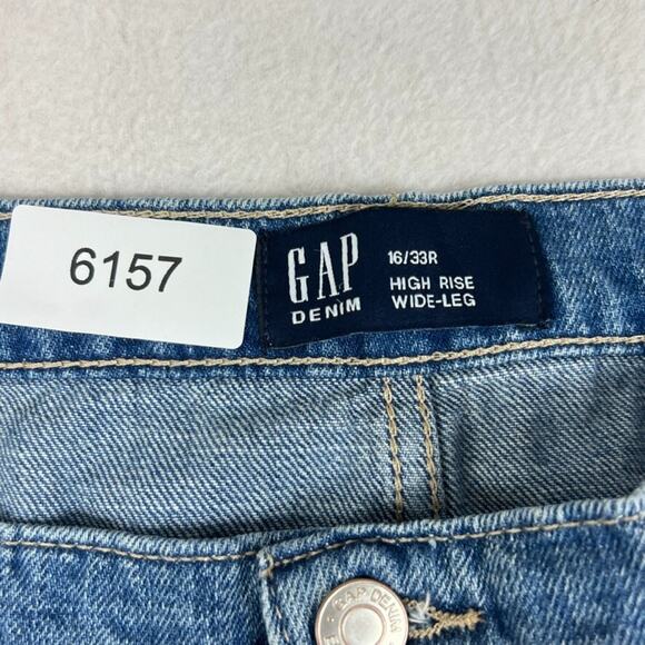 GAP Jeans Women Plus 16 33R High Rise Wide Leg Dark Wash Fade Contemporary - Picture 3 of 10